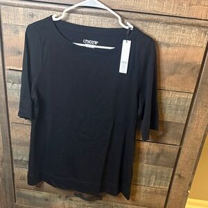 Chico's Black Scoop Neck Short Sleeve Tee